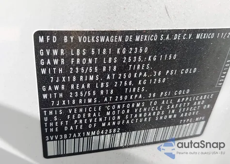 2022 Volkswagen Tiguan 2.0T Se из США, поврежденный, VIN 3VV3B7AX1NM042582